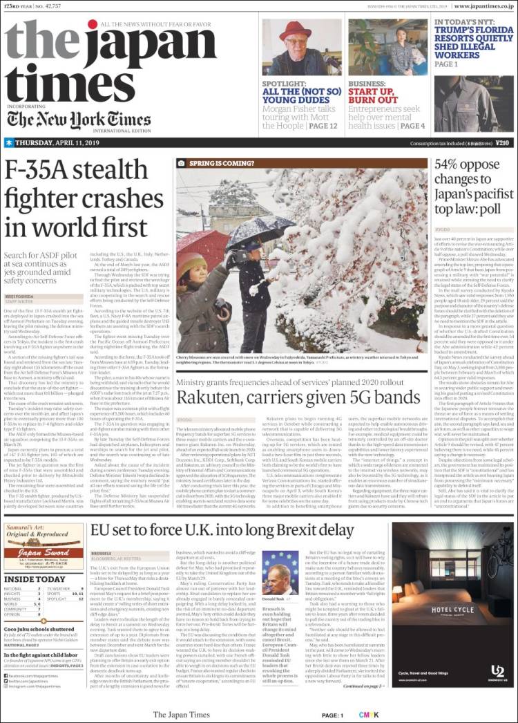 Portada de The Japan Times (Jap&oacute;n)