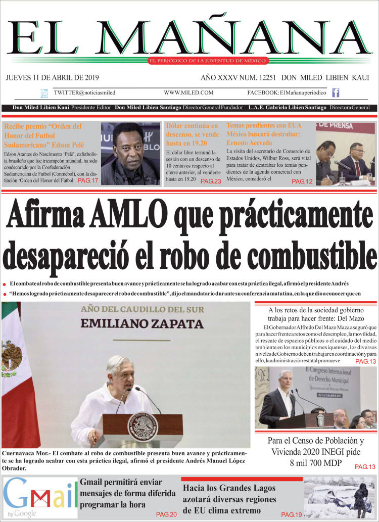 Portada de El Mañana de Toluca (M&eacute;xico)