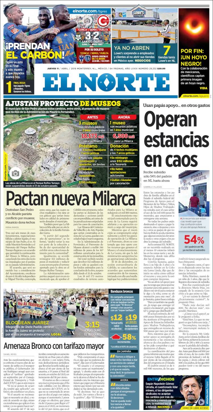 Portada de El Norte (M&eacute;xico)