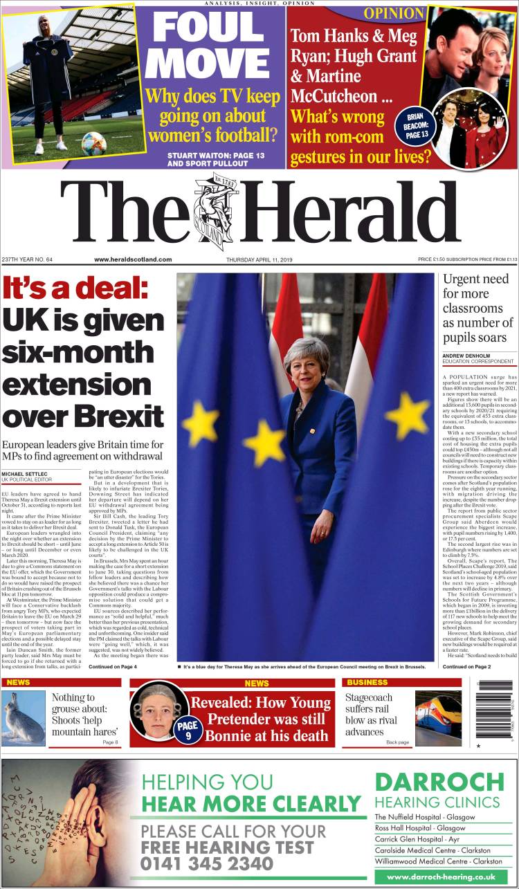 Portada de The Herald (Reino Unido)