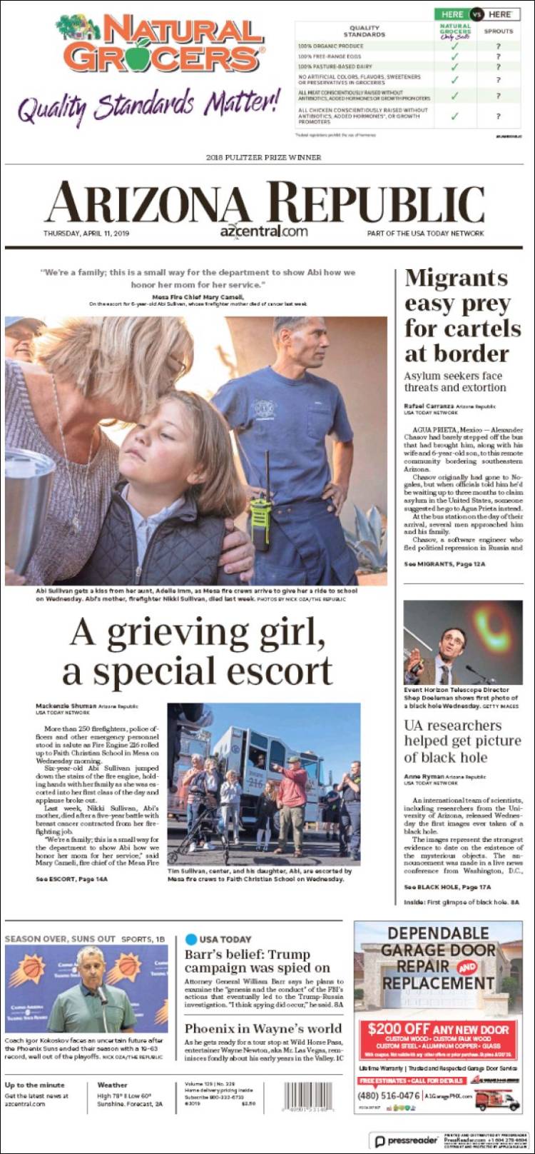 Portada de Arizona Republic News (USA)