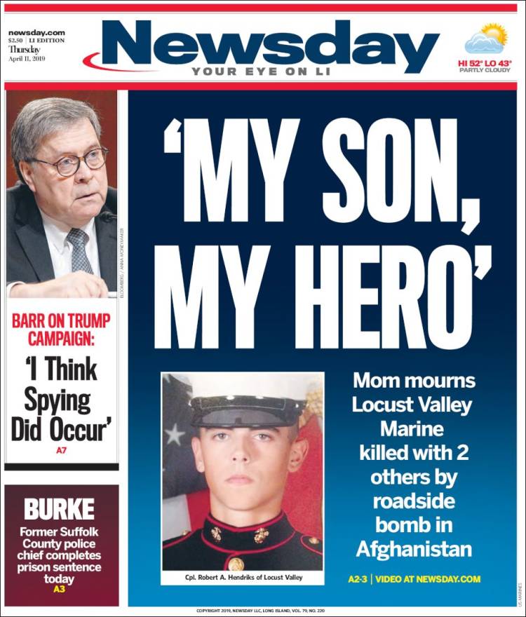 Portada de Newsday (USA)