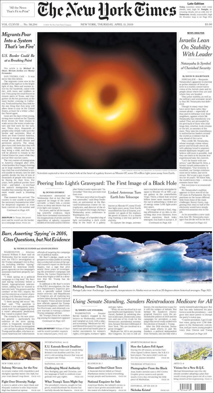 Portada de New York Times (USA)