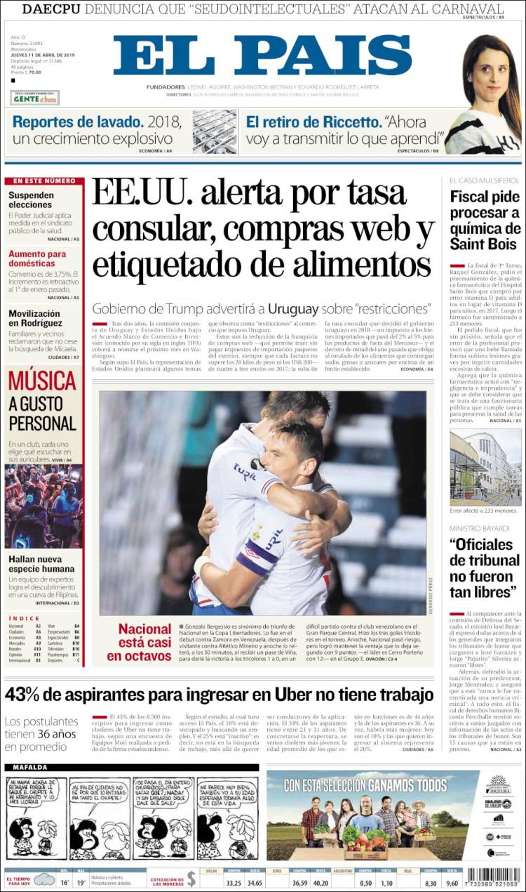Portada de El País (Uruguay)