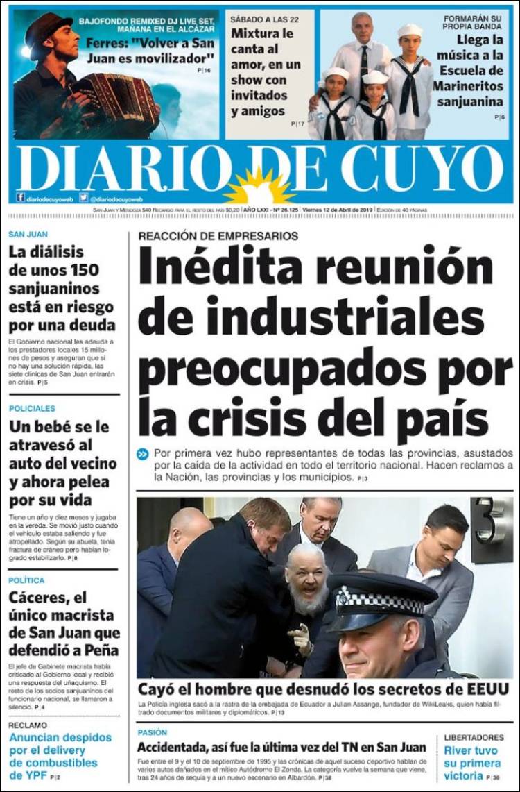 Portada de Diario de Cuyo (Argentina)