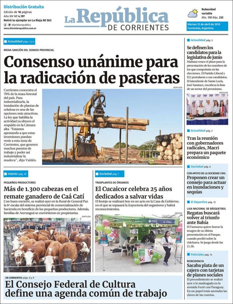 Portada de La República de Corrientes (Argentina)