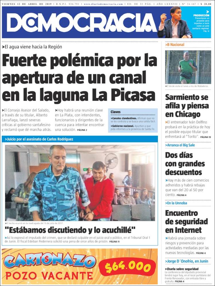 Portada de Diario Democracia (Argentina)