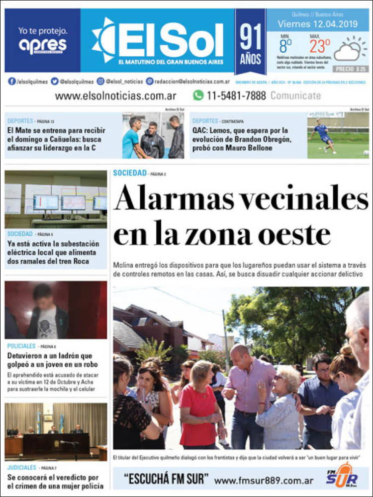 Portada de Diario El Sol (Argentina)