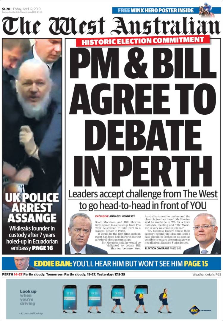 Portada de The West Australian (Australia)