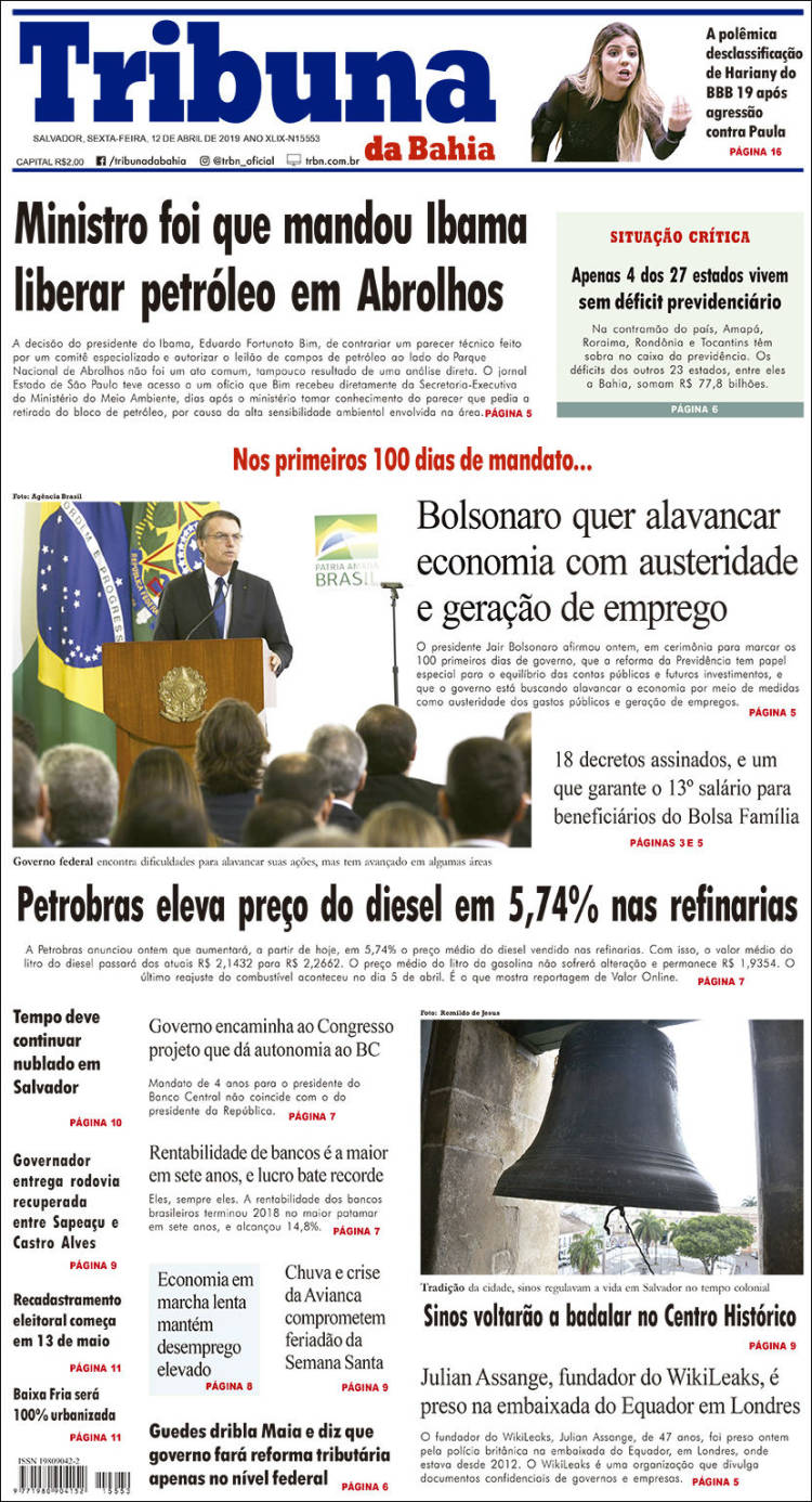 Portada de Tribuna da Bahia (Brasil)