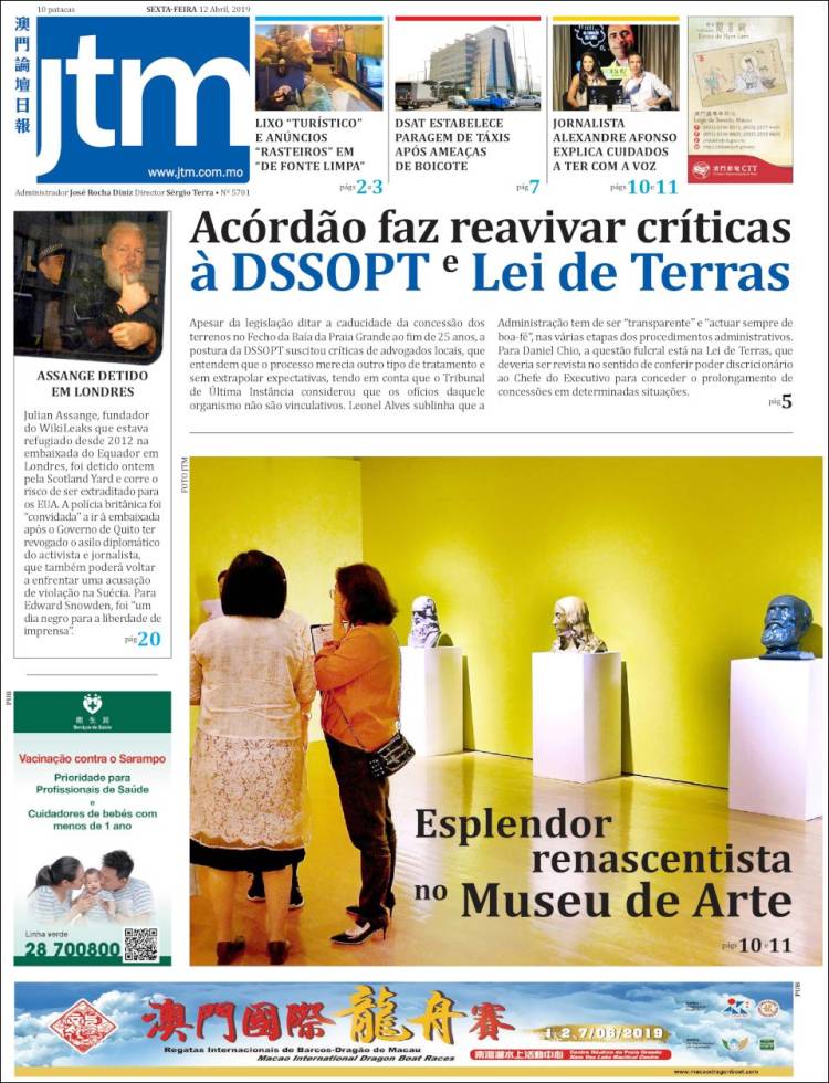 Portada de Jornal Tribuna de Macau (China)