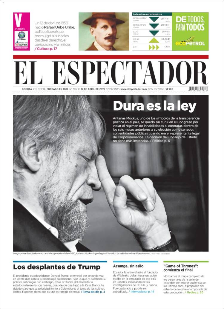 Portada de El Espectador (Colombia)