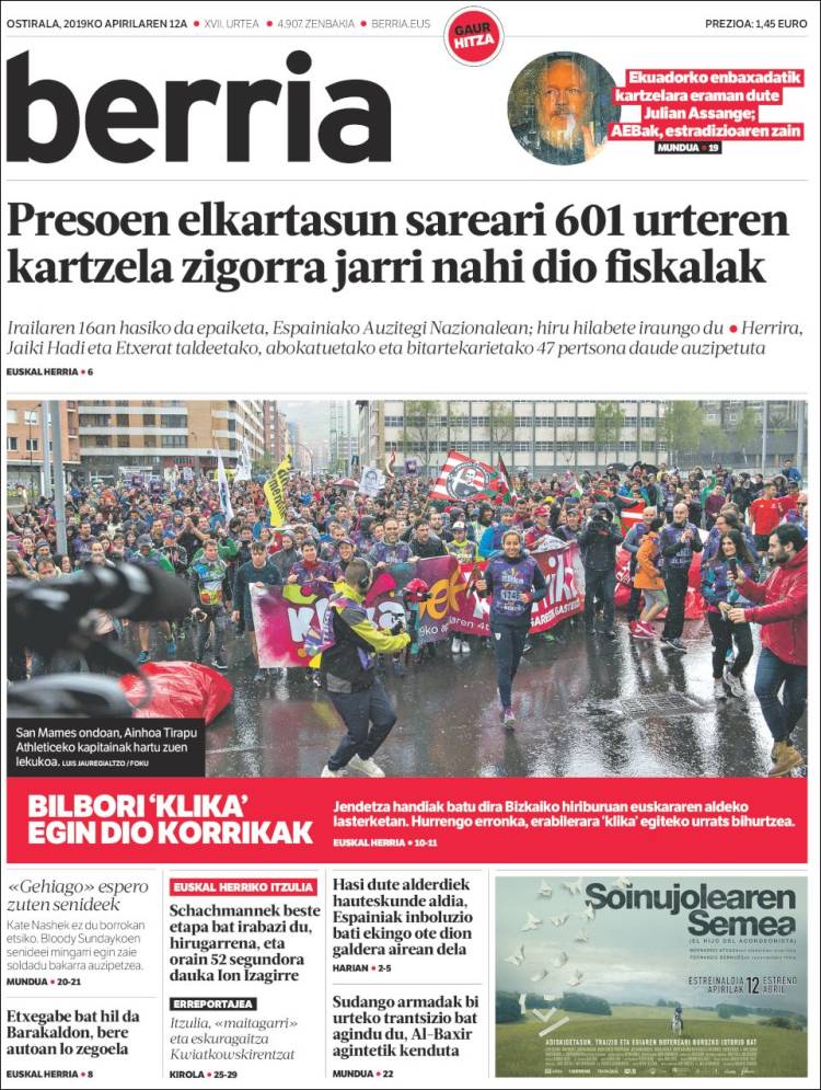 Portada de Berria (Espa&ntilde;a)