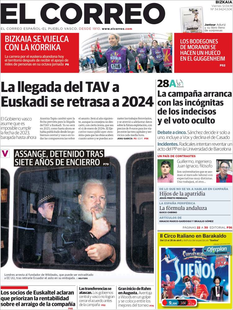 Portada de El Correo (Espa&ntilde;a)