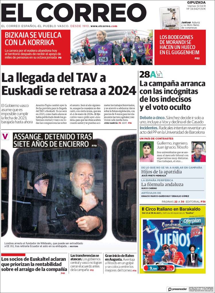 Portada de El Correo - Guipuzcoa (Espa&ntilde;a)