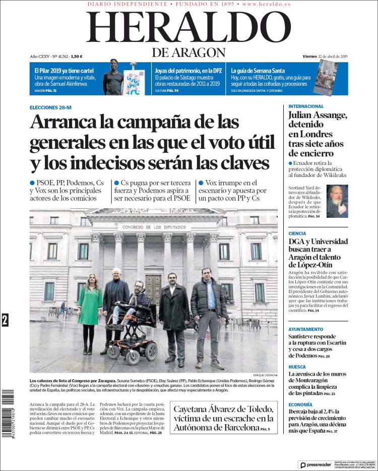 Portada de Heraldo de Aragón (Espa&ntilde;a)