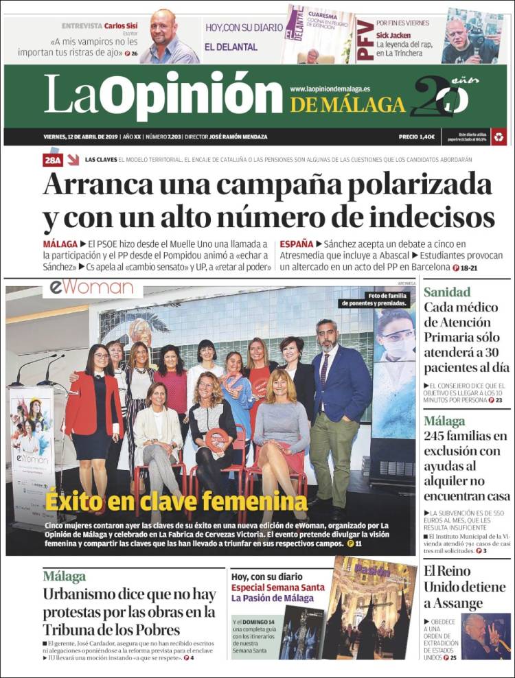 Portada de La Opinión de Málaga (Espa&ntilde;a)
