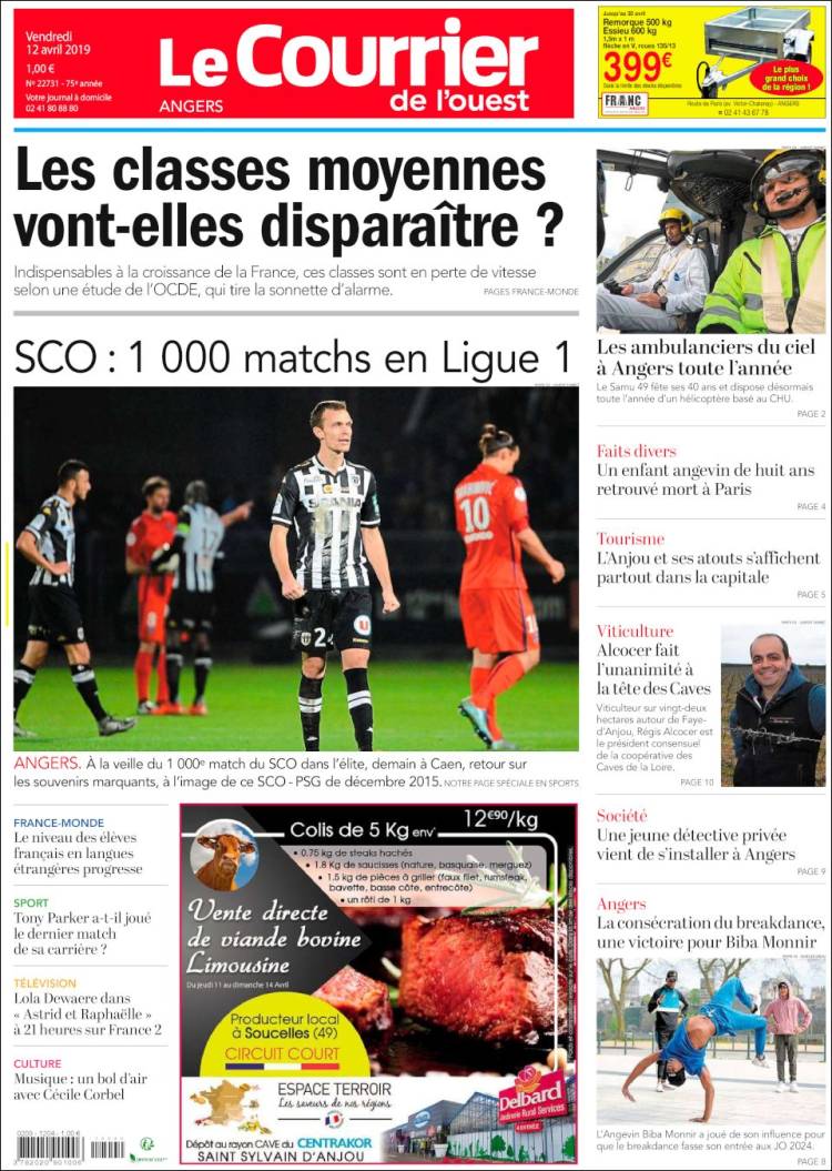Portada de Le Courrier de l'Ouest (Francia)