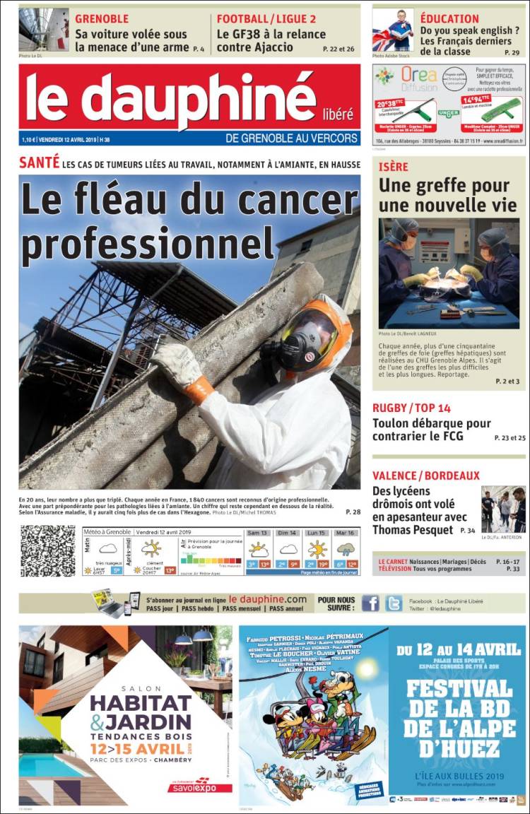 Portada de Le Dauphiné Libéré (Francia)