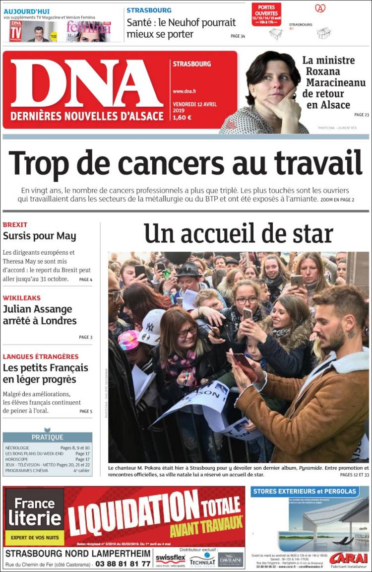 Portada de Les Dernières Nouvelles d'Alsace (Francia)