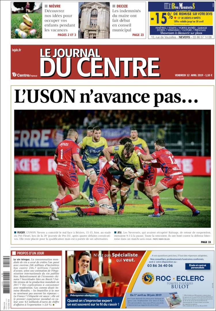 Portada de Le Journal du Centre (Francia)