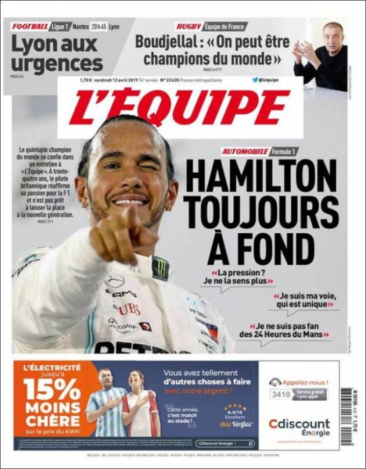 Portada de L'Equipe (Francia)