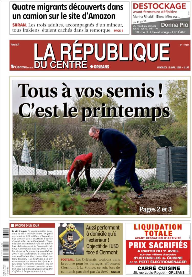 Portada de La République du Centre (Francia)