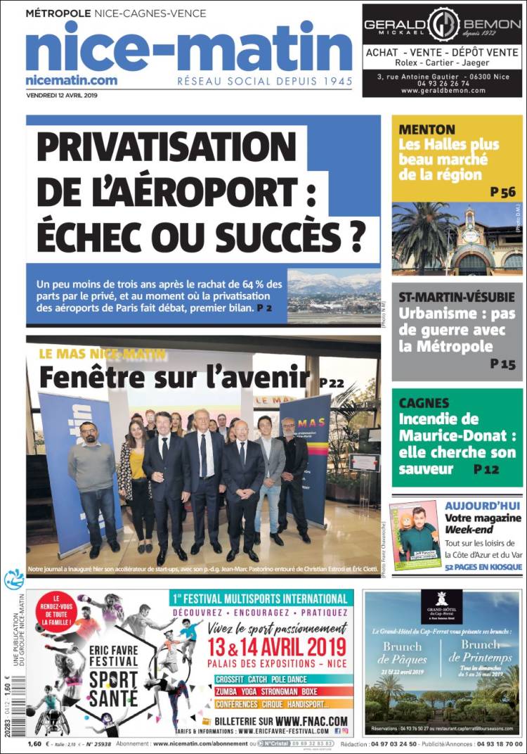 Portada de Nice-Matin (Francia)