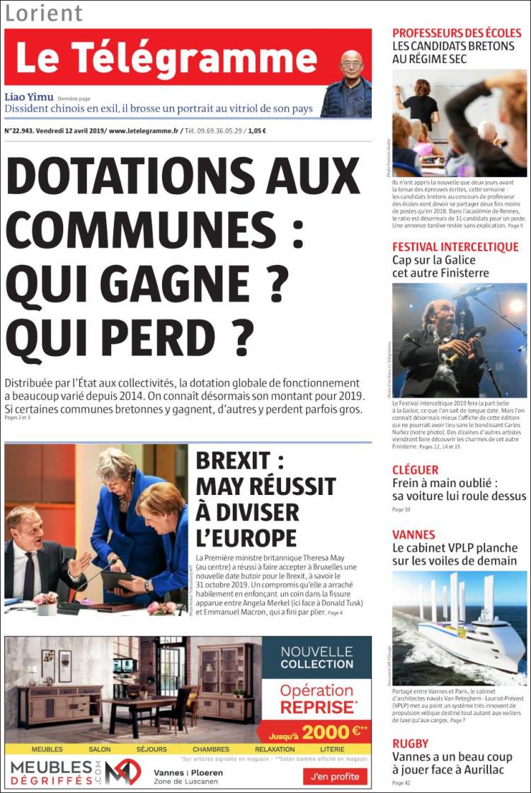 Portada de Télégramme (Francia)