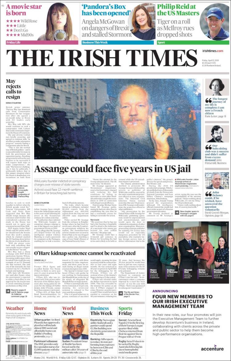 Portada de Irish Times (Irlanda)