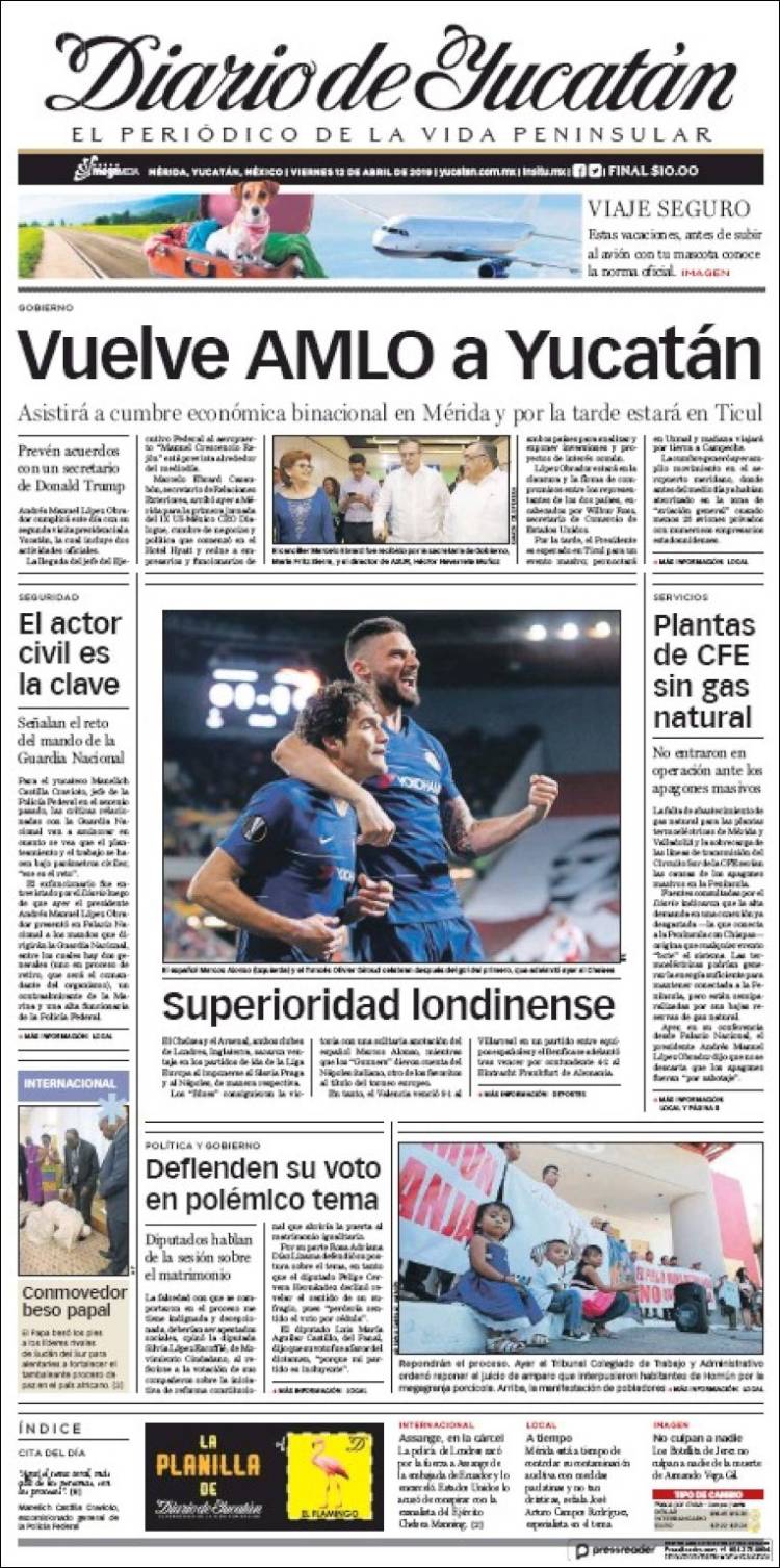 Portada de Diario de Yucatán (M&eacute;xico)