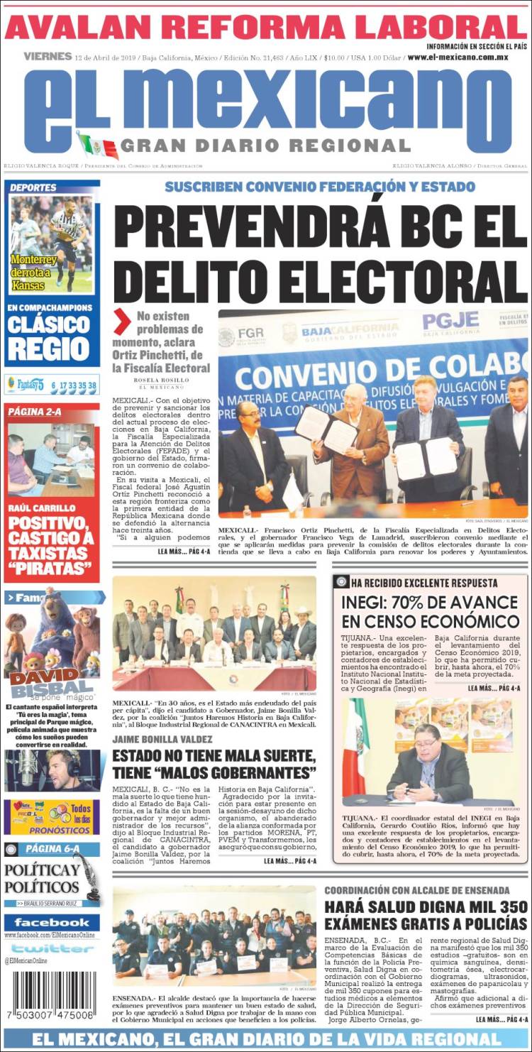Portada de El Mexicano - El Gran Diario Regional (M&eacute;xico)