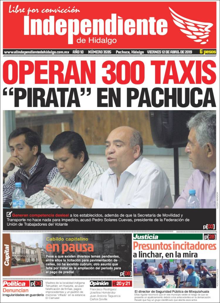 Portada de El Independiente de Hidalgo (M&eacute;xico)