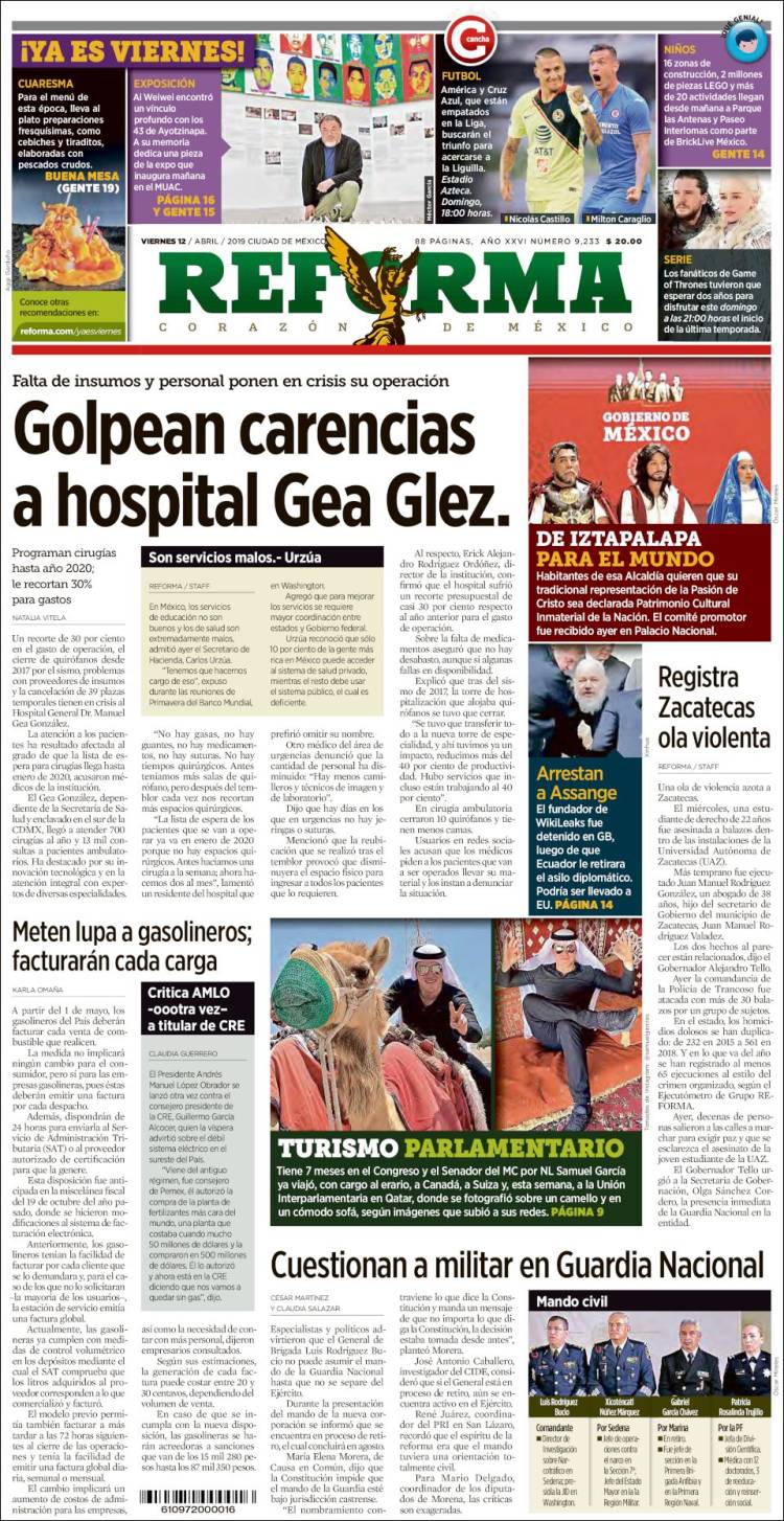 Portada de Reforma (M&eacute;xico)