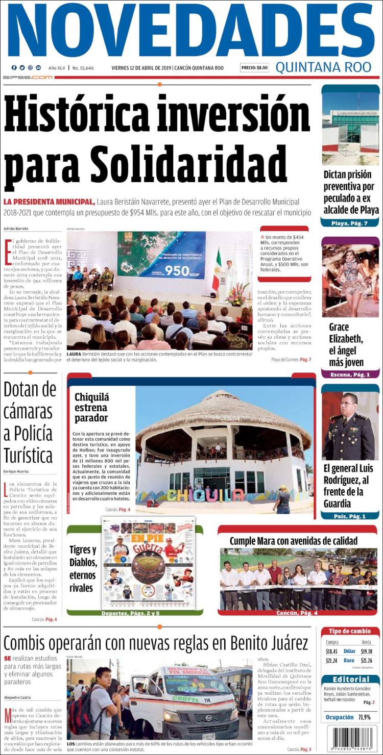 Portada de Novedades de Quintana Roo (M&eacute;xico)