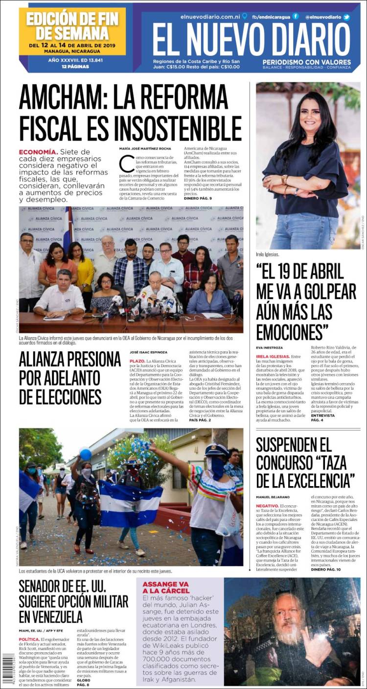 Portada de El Nuevo Diario (Nicaragua)