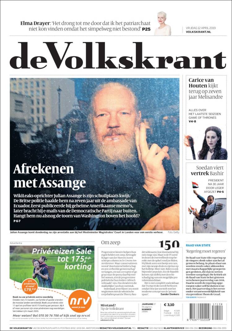 Portada de De Volkskrant (Pa&iacute;ses Bajos)