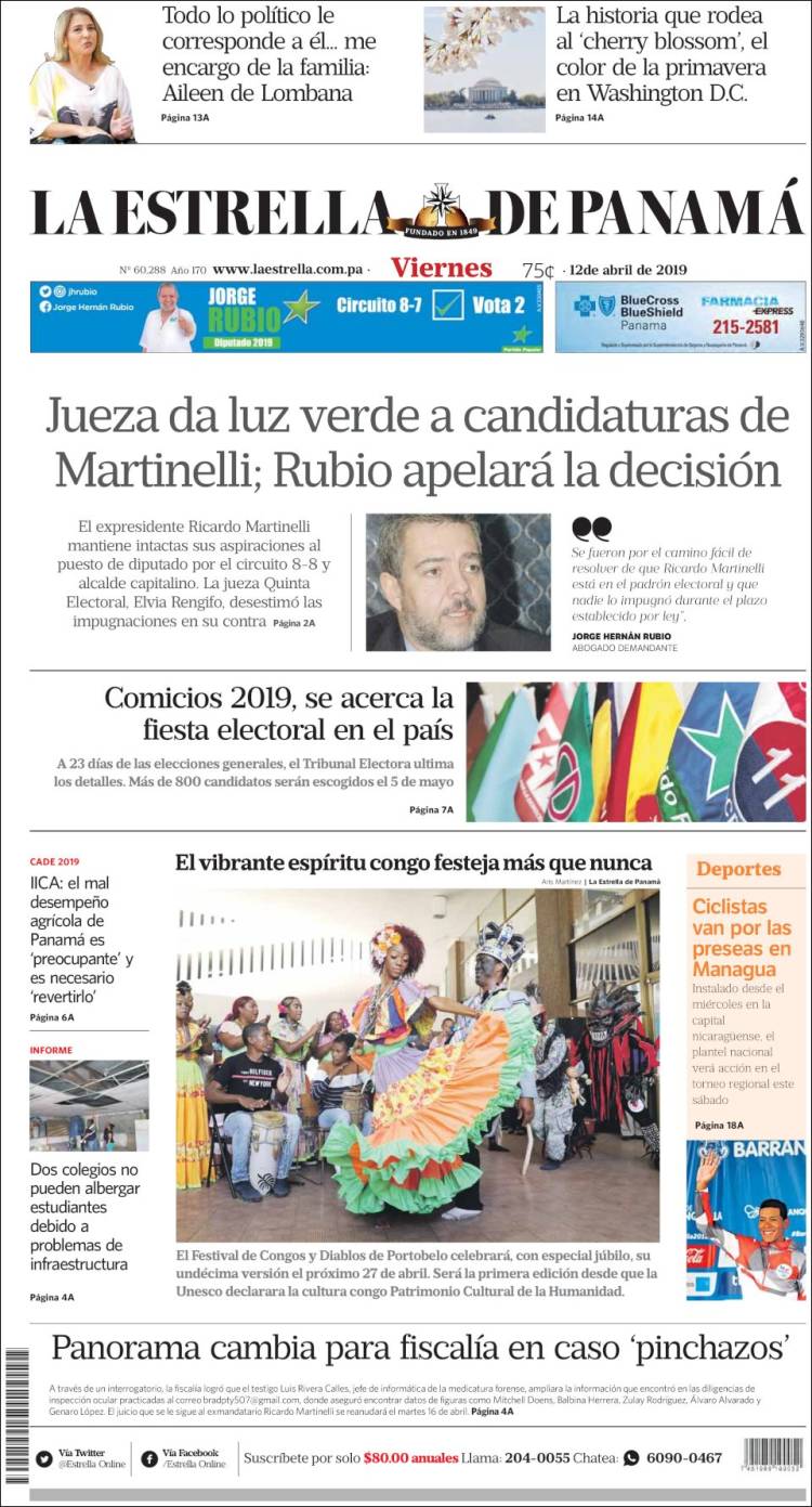 Portada de La Estrella de Panamá (Panam&aacute;)