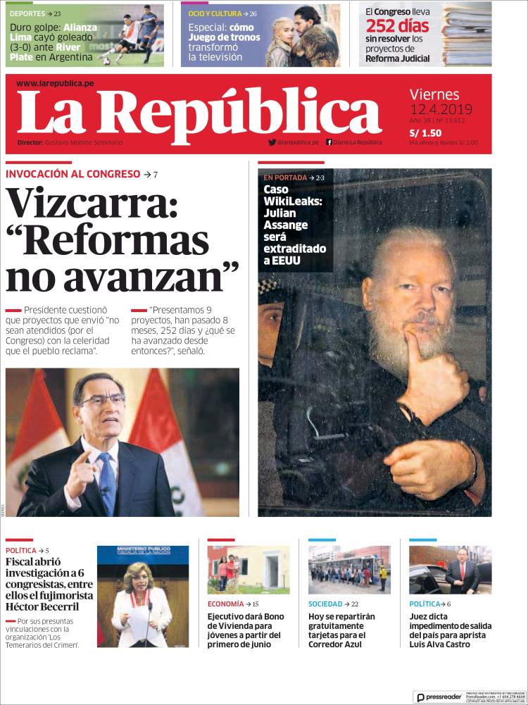 Portada de La Republica (Per&uacute;)