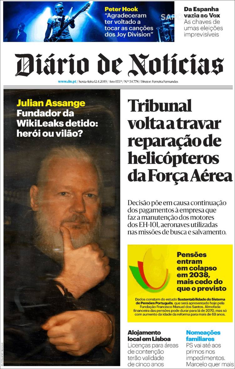 Portada de Diário de Noticias (Portugal)
