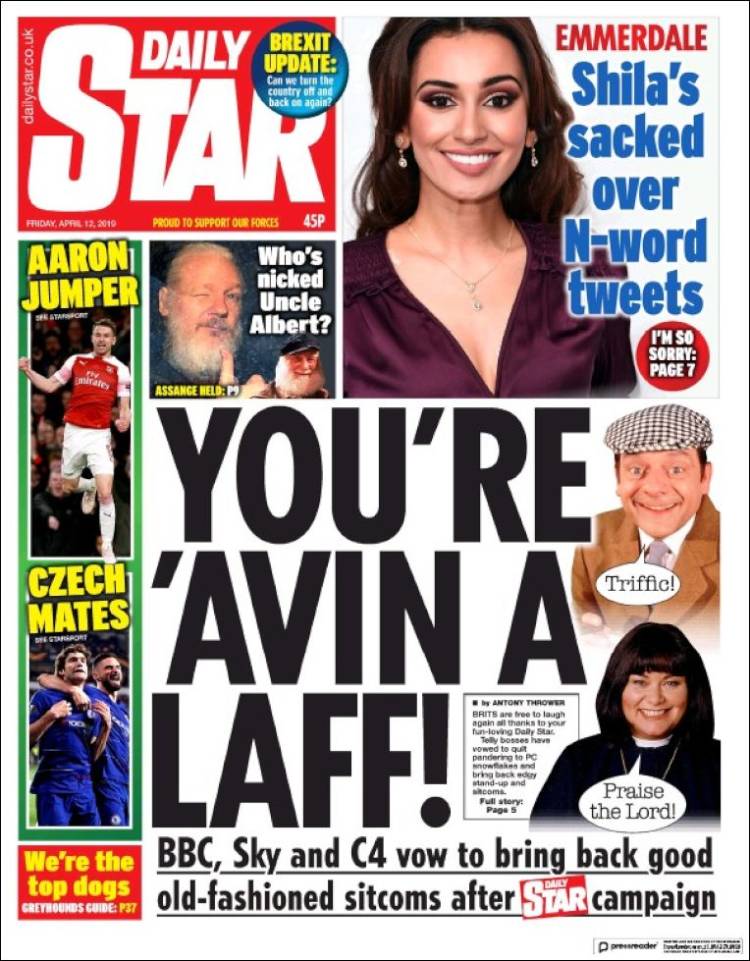 Portada de Daily Star (Reino Unido)