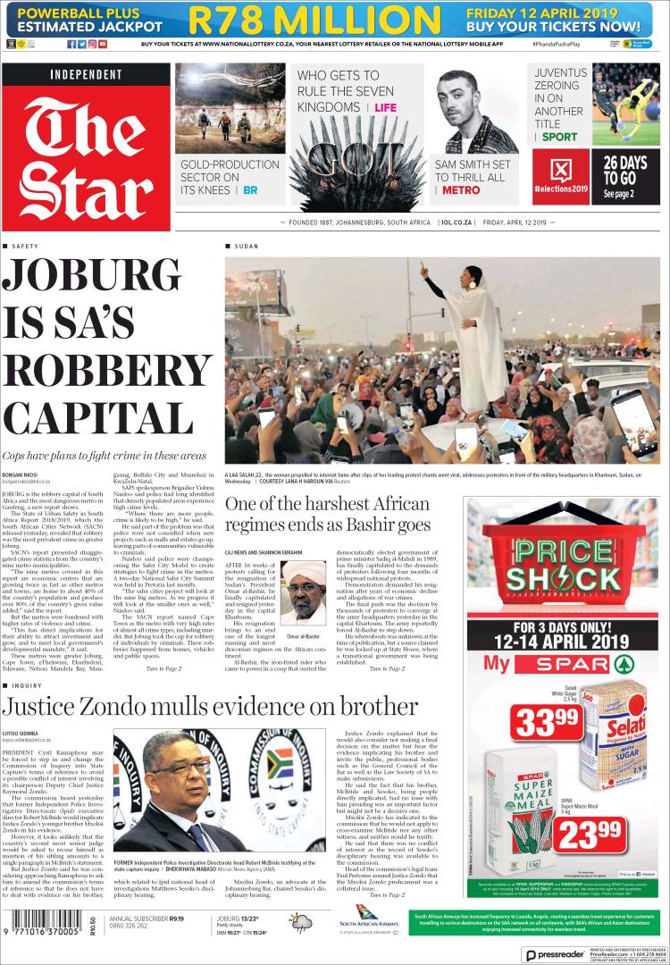 Portada de The Star (Sud&aacute;frica)