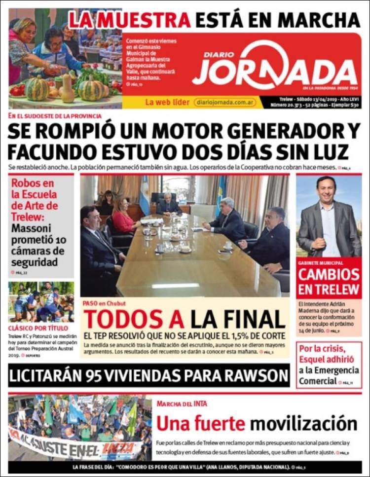 Portada de Diario Jornada en la Patagonia (Argentina)