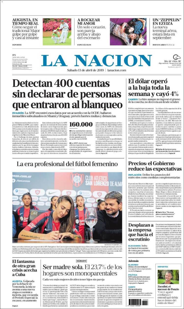 Portada de La Nación (Argentina)