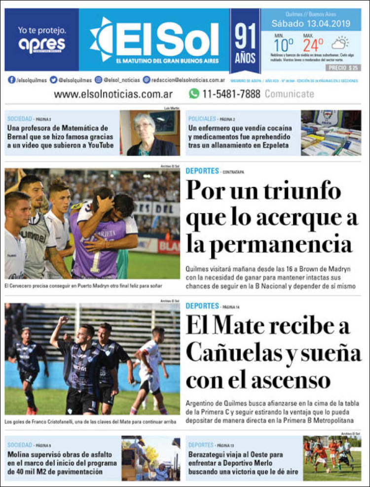 Portada de Diario El Sol (Argentina)