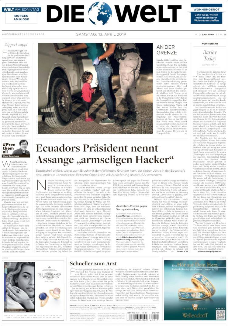 Portada de Die Welt (Alemania)