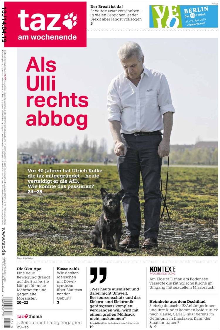 Portada de Die Tageszeitung (Alemania)