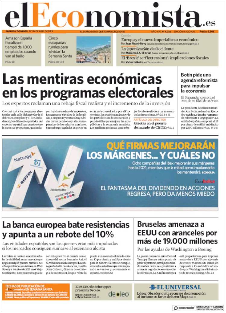 Portada de El Economista (Espa&ntilde;a)