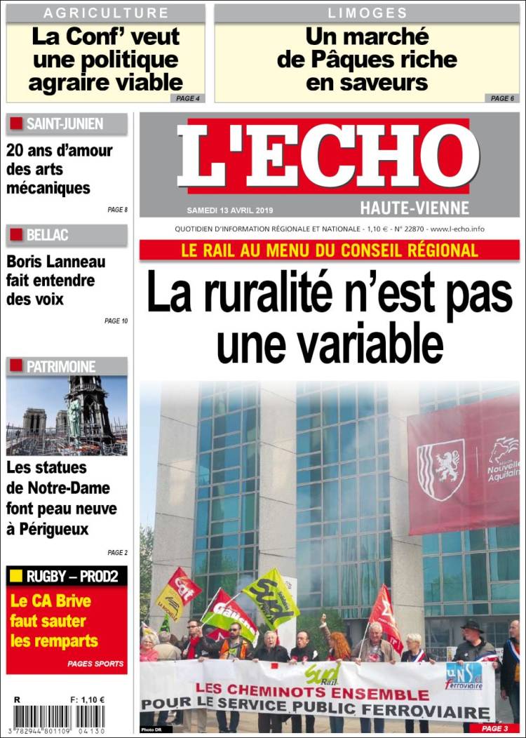 Portada de L'Echo de la Haute-Vienne (Francia)
