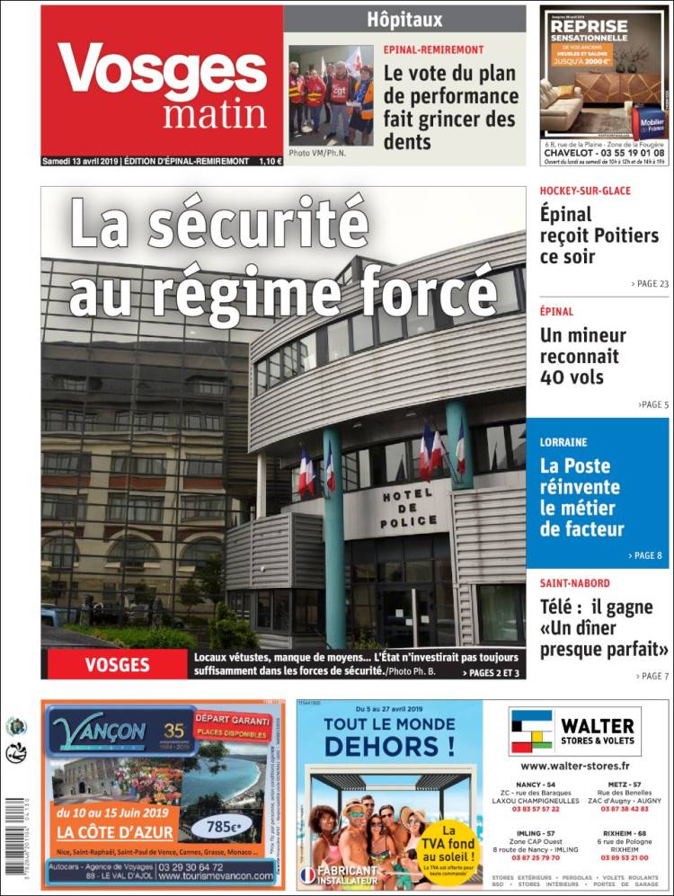 Portada de Vosges Matin (Francia)